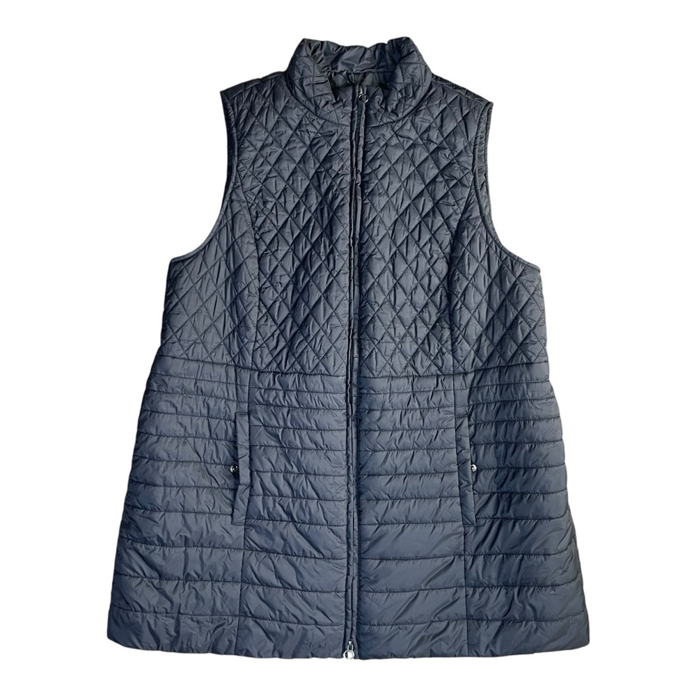 Talbots Long Puffer Vest Jacket 2XL Primaloft Black Pockets Lined Slimming - Picture 3 of 16